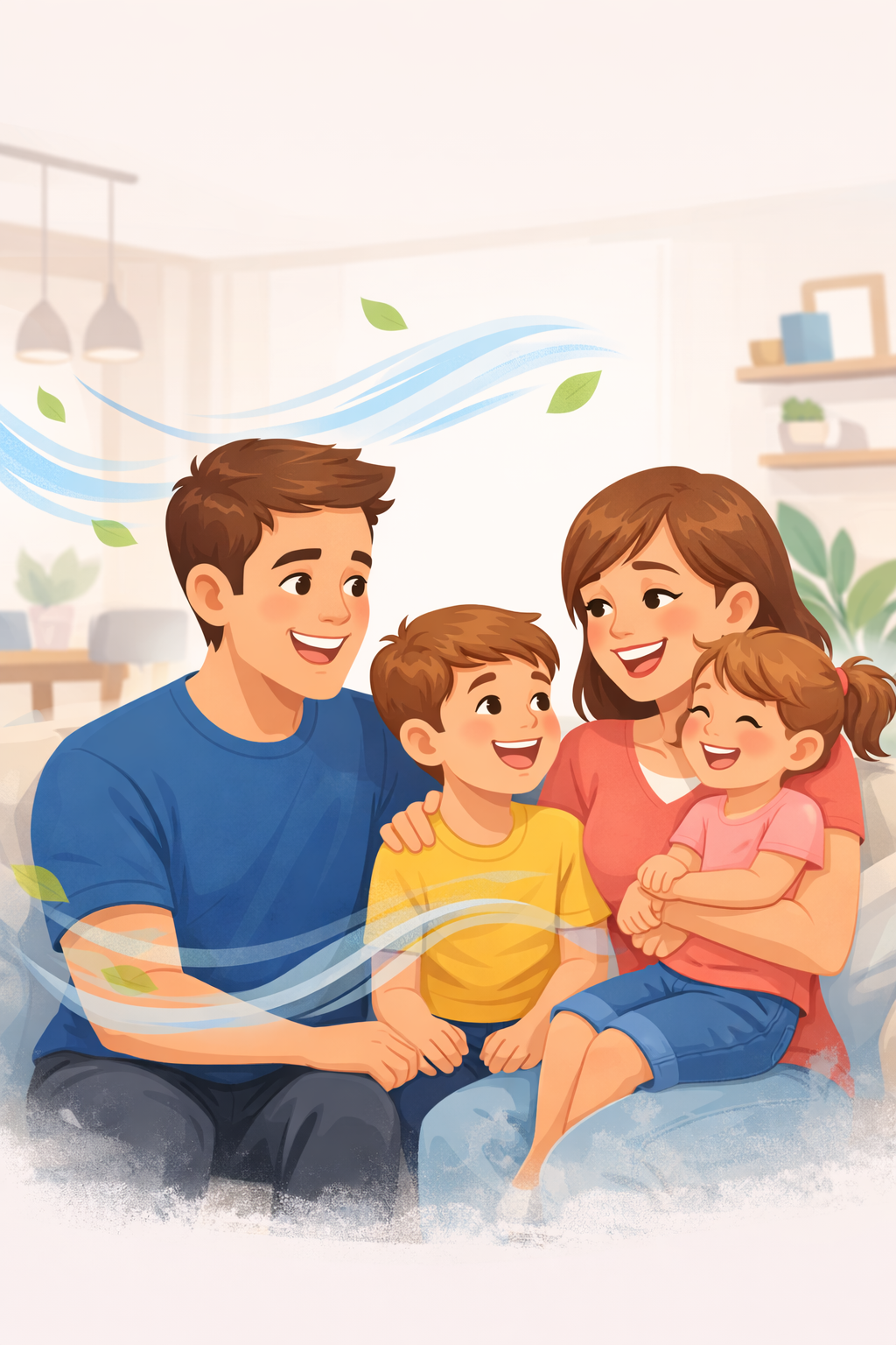 Rodina v moderním interiéru s čistým vzduchem